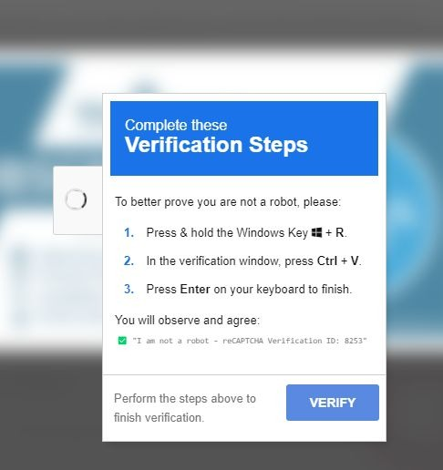 Sau khi tick vào CAPTCHA giả, trang web sẽ tự động sao chép một đoạn mã độc vào bộ nhớ đệm của thiết bị. Người dùng tiếp tục bị hướng dẫn mở hộp thoại Run trên Windows bằng tổ hợp phím Windows + R. (Ảnh: Thanh niên Việt)