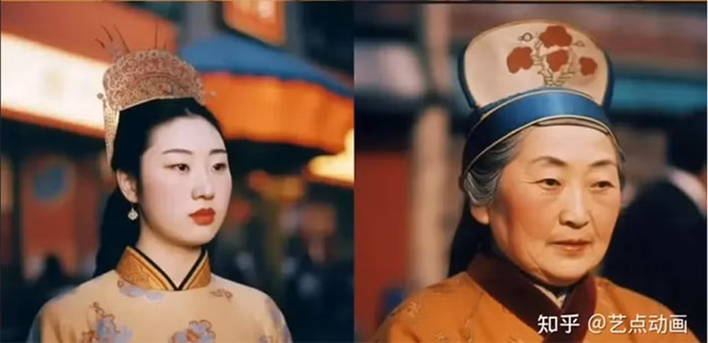 1. Võ Tắc Thiên: Trong bức vẽ của AI, Võ Tắc Thiên hiện lên với làn da trắng và đôi môi mọng đỏ, mang một vẻ đẹp thanh thoát, khác biệt so với hình ảnh trong tranh vẽ thời nhà Minh. (Ảnh: Sohu)