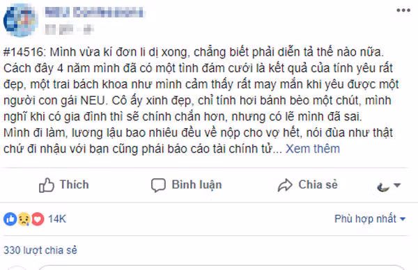 Câu chuyện thu hút hơn 14 nghìn lượt quan tâm cùng với đó là 330 lượt chia sẻ. Ảnh chụp màn hình