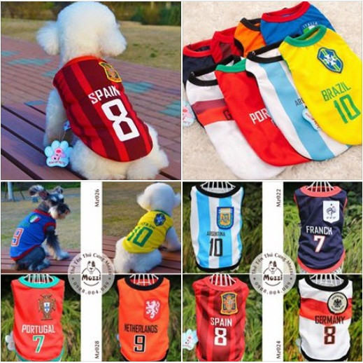Những bộ quần áo này vô cùng đa dạng, được thiết kế theo trang phục các đội Pháp, Đức, Brazil, Argentina, Tây Ban Nha, Bồ Đào Nha, Hà Lan, Italia với giá chỉ từ 55.000 đồng/bộ. Ảnh: FB Đặng Ngọc Huy‎.