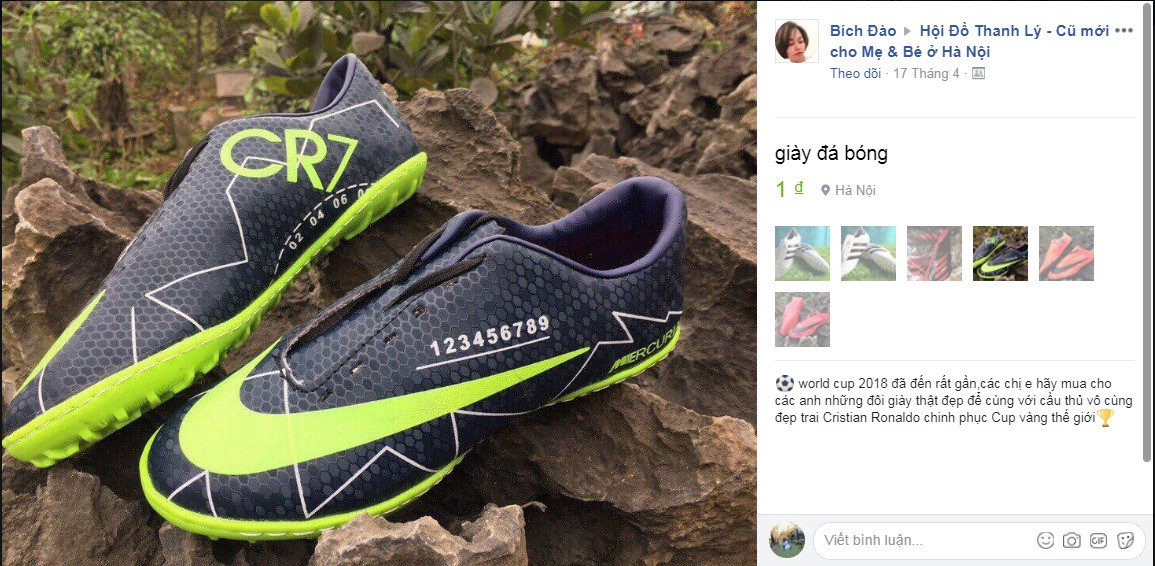  5. Giày World Cup 2018 Đi kèm với áo, các shop online còn đẩy mạnh khuyến mại giày bóng đá để đi World Cup 2018 cho đồng bộ. Ảnh: FB Bích Đào.