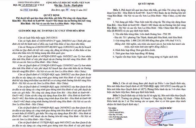 Ho so lien danh duy nhat trung du an 1.600 ty o Hoa Binh