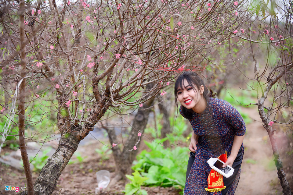 Thùy Dung, một trong những mẫu ảnh tại vườn đào, cho biết: “Mỗi lần Hà Nội vào mùa hoa mới như hoa đào, hoa sen, cúc họa mi, mình đều thu xếp chụp ảnh. Trong đó, mùa hoa đào thường kéo dài nhất nên mình có nhiều thời gian để chuẩn bị hơn”.