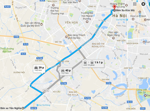 Lộ trình tuyến buýt nhanh BRT. Nguồn ảnh: Google maps.
