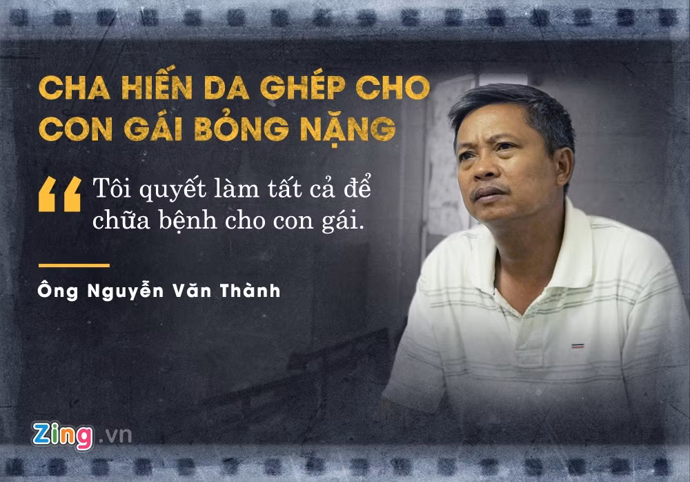 Vợ cùng con gái và con trai ông Nguyễn Văn Thành (Bình Định) đều bỏng nặng sau một va chạm giao thông. Để cứu con gái Nguyễn Thị Thanh Hằng (22 tuổi), người cha quyết định hiến da ghép cho con. Tuy nhiên, cô gái đã qua đời không lâu sau đó vì vết thương quá nặng.