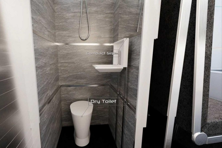 Khi mở ra thông qua một nút bấm trên ứng dụng, CyberLandr có hai phòng: một phòng lớn hơn, nơi bạn ăn, ngủ, giải trí, và một phòng tắm riêng. Căn phòng lớn hơn này có mặt bàn bếp bằng sứ đẹp như đá cẩm thạch nằm dọc theo toàn bộ một bên với bồn rửa lớn và bếp cảm ứng vô hình được gắn khéo léo bên dưới bề mặt của nó. Ngoài ra, phía dưới mặt bàn còn có một tủ lạnh nhỏ và chỗ chứa đồ dùng.