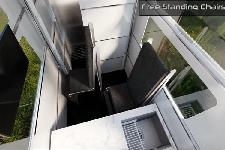 Cuối cùng, phòng tắm nằm sau phòng chính ở phía trên cửa hậu mở của Cybertruck. Nó có trang bị tính năng sưởi dưới sàn, toilet xả khô với bồn cầu tự làm sạch giúp loại bỏ sự cần thiết của bể nước đen, và một vòi sen tuần hoàn với bộ lọc 4 cấp tạo ra nguồn cung cấp nước tương đương với kích thước của bể nước ngọt 151 lít và bể nước xám 76 lít.