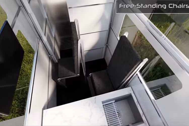 Cuối cùng, phòng tắm nằm sau phòng chính ở phía trên cửa hậu mở của Cybertruck. Nó có trang bị tính năng sưởi dưới sàn, toilet xả khô với bồn cầu tự làm sạch giúp loại bỏ sự cần thiết của bể nước đen, và một vòi sen tuần hoàn với bộ lọc 4 cấp tạo ra nguồn cung cấp nước tương đương với kích thước của bể nước ngọt 151 lít và bể nước xám 76 lít.