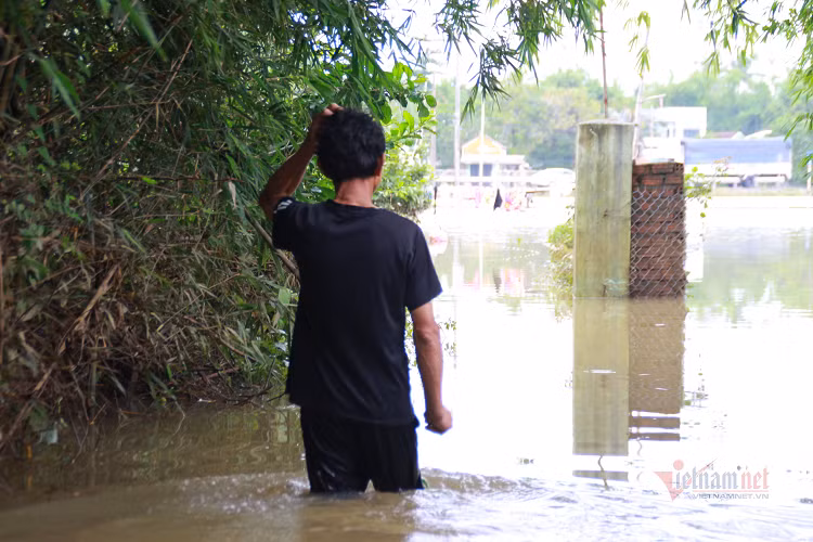  Một số khu vực nằm sát sông Tam Kỳ (thôn Vĩnh Bình, xã Tam Thăng, TP Tam Kỳ) vẫn còn ngập sâu, có nơi đo được ngập gần 3m. Nhiều ngôi nhà vẫn còn ngập trong nước....