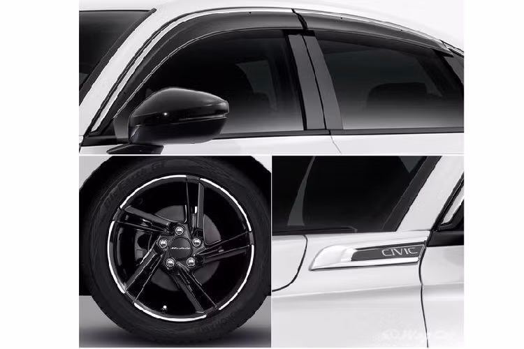 Ngoài ra, chủ xe cũng có thể mua thêm nhiều trang bị khác từ Modulo Thái Lan như mâm xe 17 inch màu đen có giá 21.000 baht (14,4 triệu đồng), chắn bùn có chữ Civic giá 1.950 baht ( 1,3 triệu đồng), ốp gương cửa và các tấm che cửa giá 1.000 baht và 1.800 baht ( 686.000 đồng - 1,2 triệu đồng).