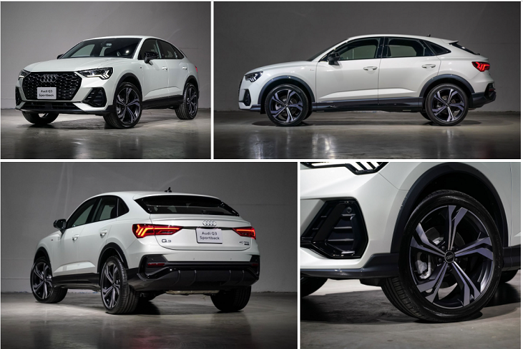 Bản Q3 Sportback 40 TFSI quattro S line Black Edition có mâm xe 5 chấu kép hình cánh quạt, gói trang trí Black Edition và 6 tùy chọn màu ngoại thất gồm trắng, đen, xám, cam, xanh dương và bạc.