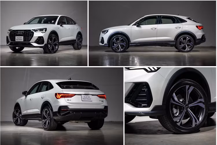 Bản Q3 Sportback 40 TFSI quattro S line Black Edition có mâm xe 5 chấu kép hình cánh quạt, gói trang trí Black Edition và 6 tùy chọn màu ngoại thất gồm trắng, đen, xám, cam, xanh dương và bạc.