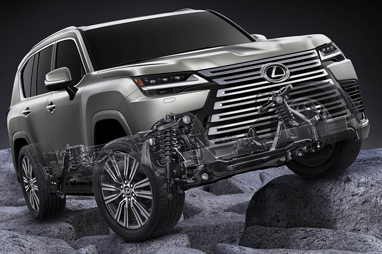 . Ngoài bộ vành, Lexus LX 600 Offroad 2022 còn có một số thay đổi so với các phiên bản khác như hốc bánh màu đen và lưới tản nhiệt hình con suốt màu xám đậm. Thêm vào đó là 3 khóa vi sai giống với Toyota Land Cruiser GR Sport 2022.
