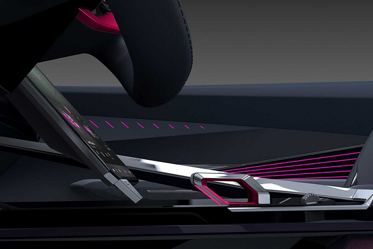 Nội thất xe nổi bật với vô-lăng 2 chấu, hệ thống thông tin giải trí giống máy tính bảng. Xe có 4 ghế riêng biệt, phân tách bằng bảng điều khiển đặt giữa dạng nổi. Cần số dạng hình học với 4 đường chiếu sáng để hiển thị.