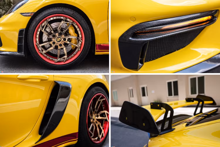 Mâm xe nguyên bản được thay thế bằng mâm WatercooledIND kích thước 20 inch có màu vàng đồng, viền màu chrome đỏ, tương phản với kẹp phanh màu vàng bên trong. Hệ thống phanh này cũng được nâng cấp thành phanh hiệu suất cao.