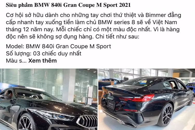 Tổng cộng 3 chiếc xe sang BMW 840i Gran Coupe M Sport được sơn 3 màu khác nhau bao gồm: Đen (Carbon Black), Trắng (Mineral White) và Đỏ (Aventurine Red). Ngoài ra, hứa hẹn sẽ có thêm chiếc thứ 4 sở hữu màu sắc nhân hoá có giá đắt hơn khoảng 300 triệu đồng.