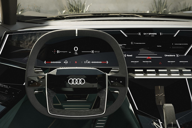 Audi Skysphere Concept sử dụng hệ thống dẫn động cầu sau với khả năng đánh lái bánh sau. Hệ thống treo khí nén có thể nâng hạ gầm 10 mm. Nội thất của xe lấy cảm hứng từ ngôn ngữ Art Deco với chất liệu da ghế được làm từ sợi nhân tạo.
