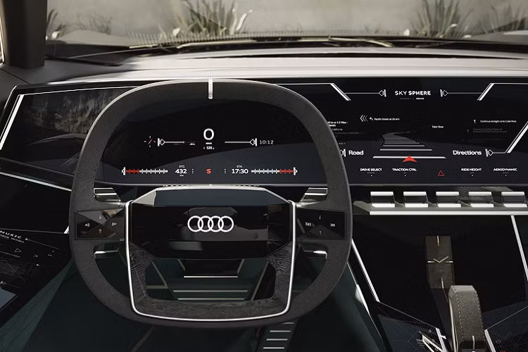 Audi Skysphere Concept sử dụng hệ thống dẫn động cầu sau với khả năng đánh lái bánh sau. Hệ thống treo khí nén có thể nâng hạ gầm 10 mm. Nội thất của xe lấy cảm hứng từ ngôn ngữ Art Deco với chất liệu da ghế được làm từ sợi nhân tạo.