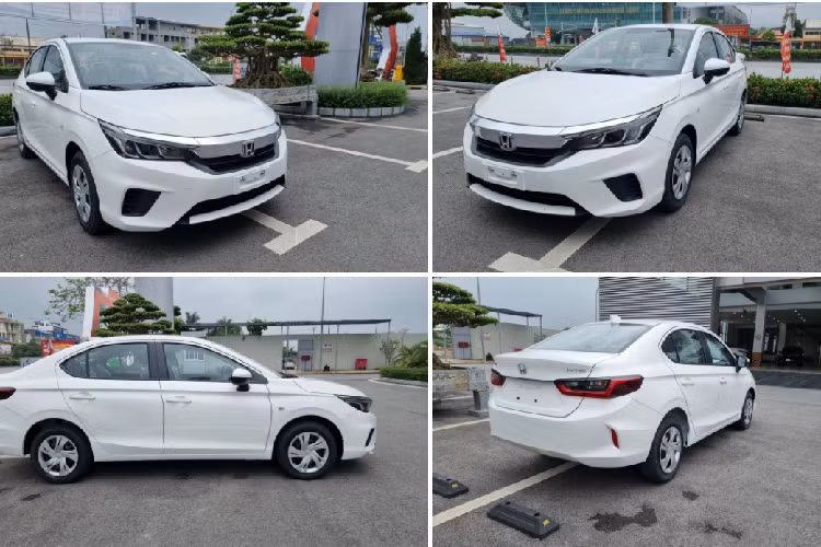 Ngoại hình của Honda City E tương tự bản G, điểm khác biệt nằm ở mâm xe. Phiên bản thấp nhất của Honda City thế hệ mới được trang bị mâm thép ốp nhựa 15 inch, trong khi bản G có mâm hợp kim 15 inch. Đèn pha chiếu sáng là dạng halogen projector, đèn hậu và đèn định vị dạng LED. Phiên bản này không có đèn xi-nhan tích hợp trên gương chiếu hậu.