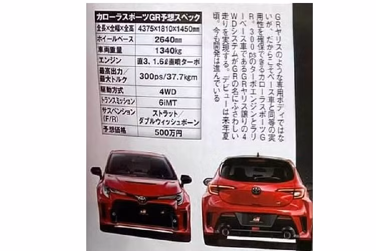 Mức giá xe Toyota GR Corolla Sport ước tính có mức bán ra từ 5 triệu Yên (tương đương khoảng 1,055 tỷ đồng) tại Nhật Bản, cao hơn nhiều so với mức giá 3,96 triệu Yên (khoảng 836 triệu đồng) của GR Yaris.