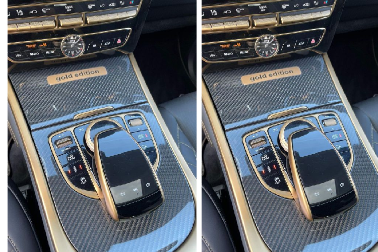 Cụ thể, toàn bộ các chi tiết trang trí của xe đều được sơn màu vàng đồng nổi bật, bao gồm từ khu vực mâm xe, gương, ốp hộp lốp sơ-cua, logo sau và các chi tiết bên trong khoang cabin...