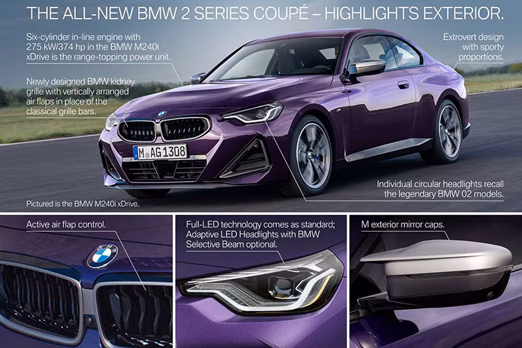 Về trang bị an toàn, 2-Series Coupe có hệ thống phát hiện điểm mù chủ động, thông tin giới hạn tốc độ, cảnh báo va chạm phía trước, cảnh báo lệch làn đường và cảnh báo phương tiện cắt ngang phía sau,...