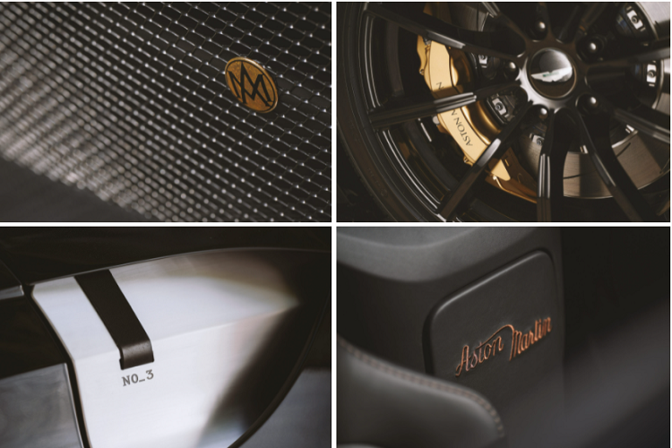 Xe được trang bị cụm phanh sơn màu đồng, kết hợp cùng bộ mâm hợp kim 20 inch đen bóng. Bên hông xe là nơi gắn số thứ tự từ 1 đến 3 của mẫu Aston Martin Vantage Roadster A3.