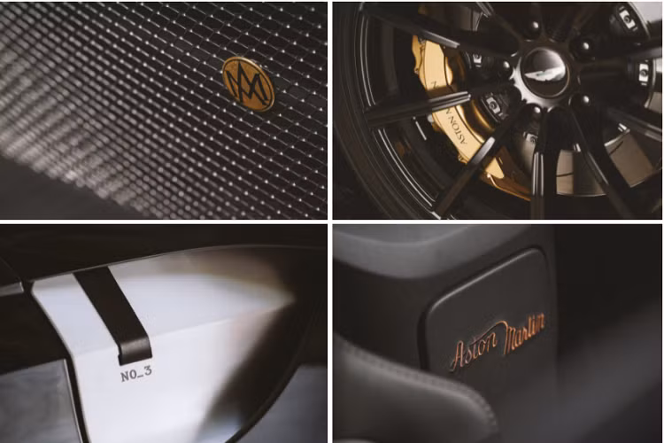 Xe được trang bị cụm phanh sơn màu đồng, kết hợp cùng bộ mâm hợp kim 20 inch đen bóng. Bên hông xe là nơi gắn số thứ tự từ 1 đến 3 của mẫu Aston Martin Vantage Roadster A3.