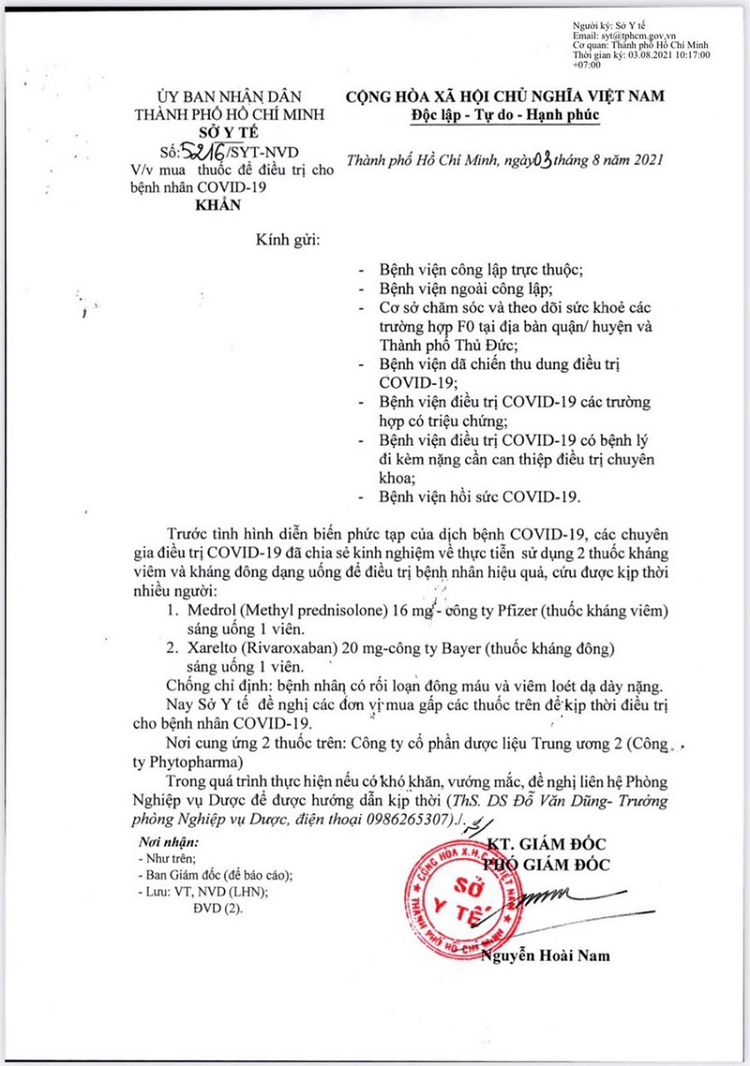 So Y te TP HCM thu hoi van ban neu ten 2 loai thuoc dieu tri COVID-19