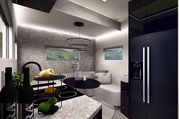 CNhìn từ bên ngoài, chiếc xe trông dữ dằn và cứng cáp với màu sơn xám. Tuy nhiên, một khi bước vào bên trong, bạn sẽ cảm thấy như bước vào một thế giới hoàn toàn khác. Các màu sắc trắng, đen, và xám kết hợp với nhau để tạo ra không gian sống giống với một căn hộ sang trọng ở New York. Không gian tiếp khách ở phía sau có một ghế sofa lớn bao xung quanh với một chiếc bàn nhỏ ở giữa...