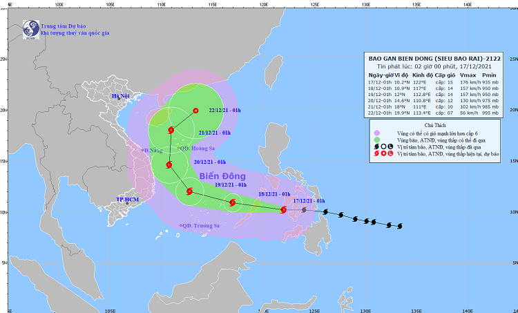 Sieu bao RAI suy yeu truoc khi vao bien Dong, mien Bac dem nay mua ret