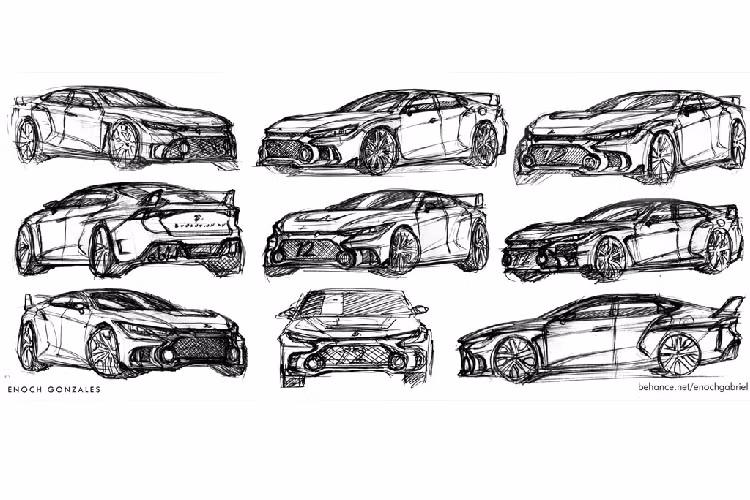 Khác với những mẫu xe thương mại thực tế của nhà Mitsubishi hiện tại, Lancer Evo trong trí tưởng tượng của Enoch không được trang bị lưới tản nhiệt phong cách Dynamic Shield như Xpander, Pajero Sport hay Attrage phiên bản mới nhất. Thay vào đó, xe được khoác lên mình tấm lưới tản nhiệt kích cỡ lớn liền với tấm cản gầm. Chính diện giữa mũi xe có một khe lấy gió khoét sâu vào bên trong, tạo cảm giác ấn tượng.