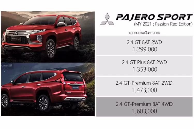 Tất cả các phiên bản Mitsubishi Pajero Sport 2021 mới đều được trang bị động cơ dầu diesel tăng áp 2.4L 4 xi-lanh sản sinh công suất 181 mã lực và mô-men xoắn cực đại 430 Nm, động cơ có sự hỗ trợ của hệ thống điều phối van biến thiên MIVEC và hộp số tự động 8 cấp.