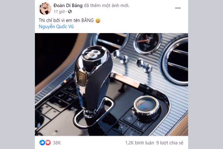 Tấm hình nữ ca sĩ đăng tải là cần số của mẫu Continental GT, tuy nhiên theo thông tin chính chủ tiết lộ rằng siêu phẩm vừa được đặt cọc là Bentley Flying Spur. Trước đó, vào khoảng tháng 7/2021, nữ ca sĩ doanh nhân từng đăng tải một video trên TikTok cho thấy mình đang chọn màu sơn xe trong một showroom Bentley.