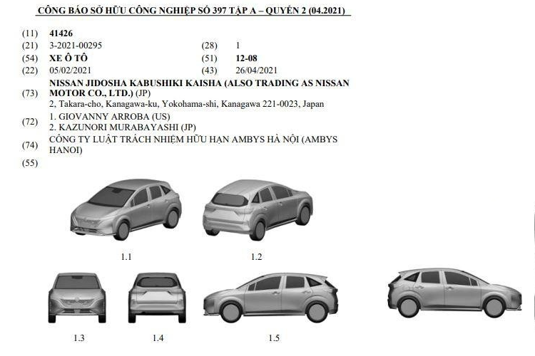 Cụ thể, theo công báo sở hữu công nghiệp tháng 4/2021 của Cục Sở hữu Trí tuệ Việt Nam, có 2 mẫu ôtô Nissan được đăng ký kiểu dáng độc quyền ở nước ta. 1 trong số đó chính là mẫu xe điện Nissan Note Aura 2022 mới ra mắt tại Nhật Bản. Mẫu còn lại là Nissan Note thế hệ thứ ba đã trình làng tại Nhật Bản vào hồi tháng 11 năm ngoái.