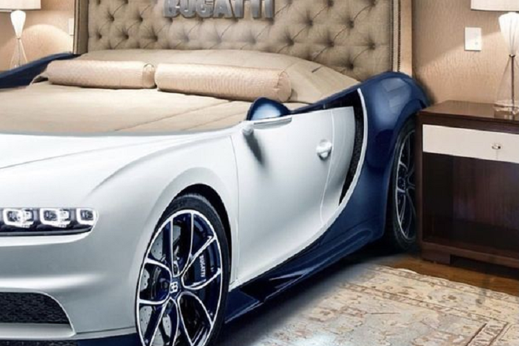 Trong khi đó, phần đầu giường khá ấn tượng vì với logo Bugatti cỡ lớn, nhấn mạnh vào sự sang trọng của chiếc giường, và nó cũng phù hợp với tổng thể của chiếc giường có một không hai này.