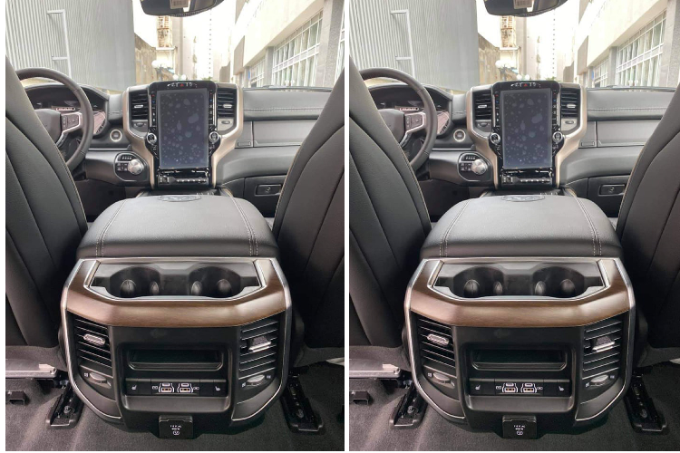 Nội thất của Ram 1500 được trang trang bị nhiều “đồ chơi” tiện nghi hiện đại đầy hấp dẫn trong phân khúc. Bảng táp-lô xe nổi bật với màn hình giải trí đặt dọc kích thước 12 inch cỡ lớn sử dụng hệ thống giải trí Uconnect tiên tiến của tập đoàn FCA, ghế ngồi bọc da, chỉnh điện nhở vị trí, trang bị điều hoà tự động, nhiều cổng kết nối USB và hơn thế nữa.