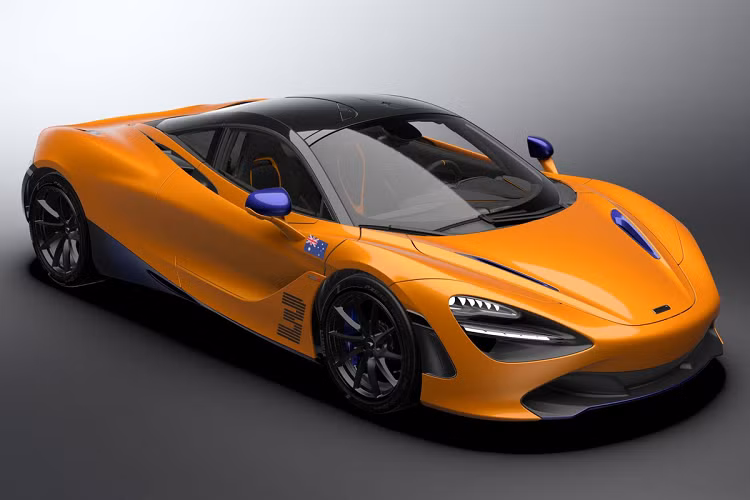 McLaren 720S bản đặc biệt cho thị trường Australia sở hữu ngoại thất tương tự chiếc MCL35M 2021 của Ricciardo, gồm 2 tông màu chính là cam Papaya Spark Orange và xanh Burton Blue.