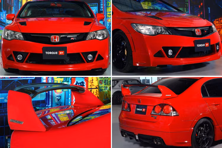 Không chỉ nâng cấp động cơ mạnh mẽ hơn, Mugen còn làm mới ngoại hình với cản trước bằng sợi carbon, mui xe bằng nhôm, màu sơn ngoại thất đỏ Milano cổ điển và cánh gió sau cũng được làm bằng sợi carbon.