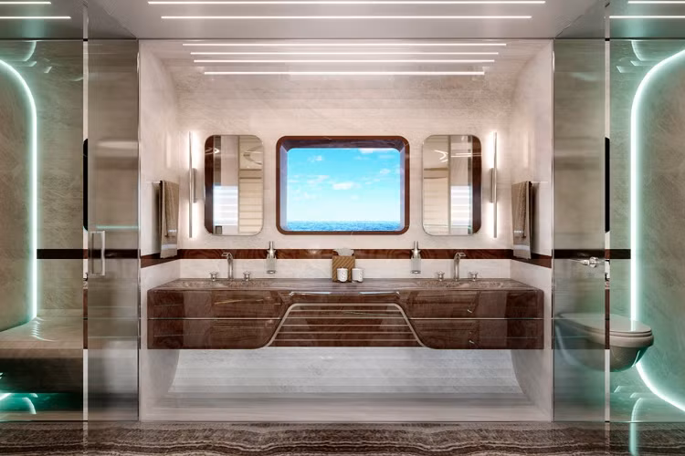 Ngoài ra, GTM 90 còn có không gian khá rộng để các triệu phú có thể tổ chức tiệc ngay trên thuyền. Một không gian mở trên thuyền có đủ chỗ cho buổi tiệc sashimi ngoài trời, tắm nắng, khu vực vui chơi. GTM 90 có 4 phòng ngủ, đủ chỗ cho 8-9 người.