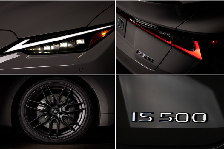 Thêm một điểm đặc biệt trên mẫu Lexus IS 500 F Sport Performance Launch Edition là bộ mâm hợp kim rèn 19 inch có tạo hình 7 chấu kép sơn đen mờ, thay vì dạng nan hoa trên model thường. So với trang bị của Lexus IS F Sport tiêu chuẩn, mỗi la-zăng trên bản đặc biệt nhẹ hơn khoảng 1,8 kg.