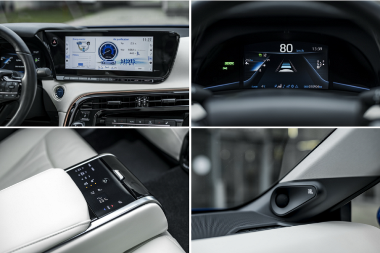 Bản High+ cao cấp nhất sử dụng mâm hợp kim 20 inch, cửa sổ trời toàn cảnh, màn hình HUD, kính chiếu hậu kỹ thuật số, nội thất bọc da bán tổng hợp, điều hòa 3 vùng, toàn bộ ghế ngồi tích hợp sưởi và làm mát... mức giá xe Toyota Mirai 2021 hiện chưa được công bố.