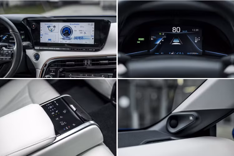 Bản High+ cao cấp nhất sử dụng mâm hợp kim 20 inch, cửa sổ trời toàn cảnh, màn hình HUD, kính chiếu hậu kỹ thuật số, nội thất bọc da bán tổng hợp, điều hòa 3 vùng, toàn bộ ghế ngồi tích hợp sưởi và làm mát... mức giá xe Toyota Mirai 2021 hiện chưa được công bố.