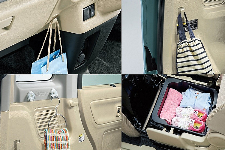 Không hổ danh là xe kei car của Nhật Bản, Mazda Flair Wagon 2022 có nội thất thực dụng với nhiều ngăn chứa đồ. Có thể kể đến bàn tích hợp 2 hộc đựng cốc phía sau lưng ghế trước và hộc chứa đồ trên cửa. Tiếp đến là ngăn chứa đồ, ngăn đựng cốc và ngăn đựng hộp giấy trên mặt táp-lô phía ghế phụ lái. Ở cả hai hàng ghế, xe đều có cổng sạc và ngăn chứa điện thoại. Đó là chưa kể đến hộc đựng găng tay, móc treo đồ và hộc chứa đồ bên dưới ghế.