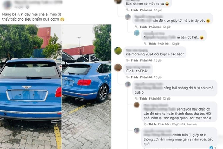 Đáng chú ý là người đăng ảnh cho hay, chiếc xe SUV siêu sang Bentley Bentayga V8 này đã ở cảng Hải Phòng gần 2 năm qua mà chưa được thông quan, khiến nhiều người yêu xe khá quan tâm. Tuy nhiên, đây không phải là xe nhập khẩu tư nhân mà được đại lý Bentley chính hãng mang về nước để tìm kiếm khách hàng.