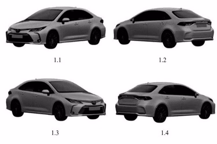 Theo hình ảnh từ Cục Sở hữu Trí tuệ, mẫu xe sedan Toyota Corolla Altis 2021 tại thị trường Việt Nam dự kiến sẽ có ít nhất 2 phiên bản. Điểm chú ý chính nằm ở thiết kế đèn pha phía trước với 2 kiểu khác nhau, có thể nhằm mục đích phân biệt bản cao cấp và bản tiêu chuẩn.