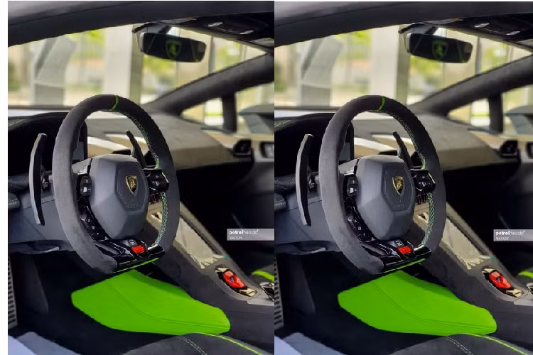 Thêm một điểm đáng chú ý nữa trên Lamborghini Huracan STO hàng hiếm là nắp che động cơ phía sau dạng mở rời - tích hợp hốc gió NACA và vây cá - được làm bằng sợi carbon, cùng cánh gió cỡ lớn ở đuôi xe vô cùng ấn tượng. 