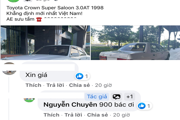 Chiếc Toyota Crown Super Saloon 3.0AT đời 1998 này được chủ xe “Khẳng định mới nhất Việt Nam”. Chính vì thế người bán tự tin chào bán với giá lên đến 900 triệu đồng, cao hơn giá bán “đập hộp” một chiếc Mazda6 bản 2.0 Luxury (899 triệu đồng) hoặc ngang tầm giá chiếc Lexus LS 460 đời 2007 hay Mercedes-Benz S550 đời 2008.