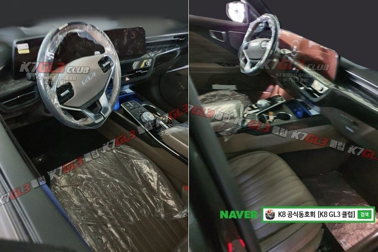 Bên trong, Kia K8 2022 sở hữu không gian nội thất sang trọng không kém gì xe Genesis của tập đoàn Hyundai. Mẫu sedan tiệm cận xe sang của Kia được trang bị màn hình cong cỡ lớn trên mặt táp-lô. Đây là sự kết hợp giữa màn hình 12,3 inch của bảng đồng hồ kỹ thuật số và màn hình thông tin giải trí.