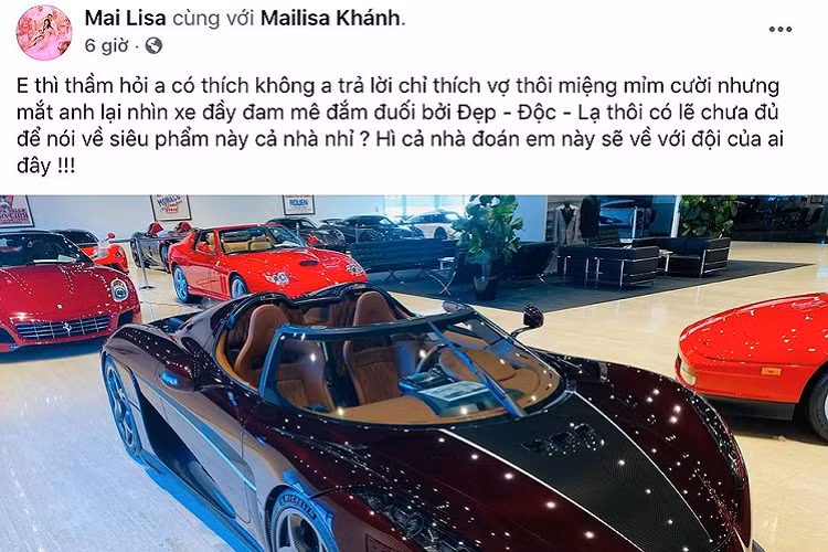 Dựa trên hình ảnh được anh Long Trần và vợ của doanh nhân Hoàng Kim Khánh chia sẻ có thể thấy, siêu phẩm Koenigsegg Regera mà doanh nhân Hoàng Kim Khánh tậu sở hữu ngoại thất làm từ sợi carbon và sơn màu đỏ mận, điểm xuyết cùng các chi tiết bằng sợi carbon màu xám.